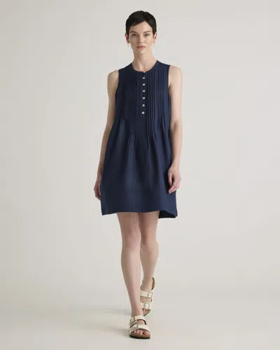 Quince Women's 100% European Linen Sleeveless Swing Dress In Blue