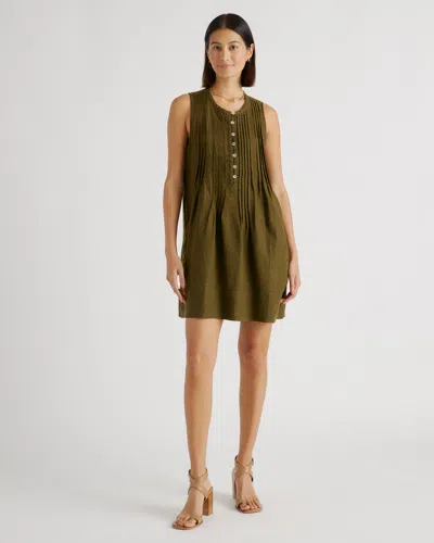 Quince Women's 100% European Linen Sleeveless Swing Dress In Martini Olive