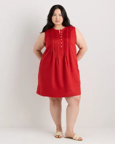 Quince Women's 100% European Linen Sleeveless Swing Dress In Red