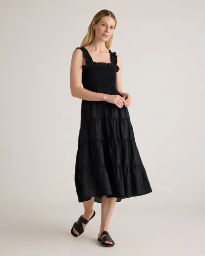 Quince Women's 100% European Linen Smocked Midi Dress In Black