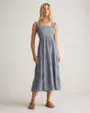 Quince Women's 100% European Linen Smocked Midi Dress In Chambray Stripe