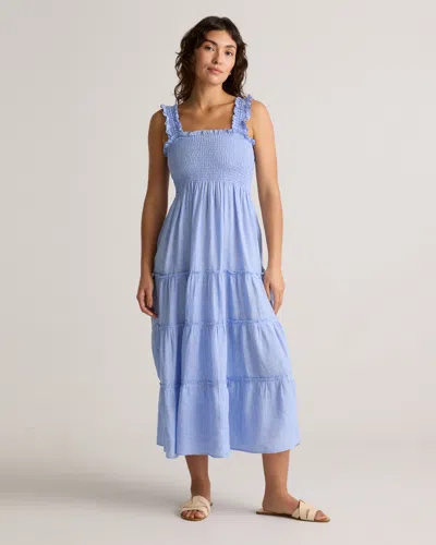 Quince Women's 100% European Linen Smocked Midi Dress In French Blue