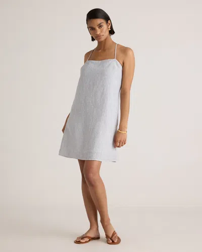 Quince Women's 100% European Linen Spaghetti Strap Mini Dress In Blue Pinstripe