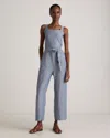 Quince Women's 100% European Linen Square Neck Jumpsuit In Chambray Stripe