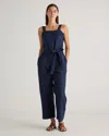 Quince Women's 100% European Linen Square Neck Jumpsuit In Deep Navy