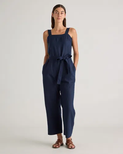 Quince Women's 100% European Linen Square Neck Jumpsuit In Deep Navy