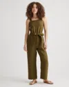 Quince Women's 100% European Linen Square Neck Jumpsuit In Martini Olive