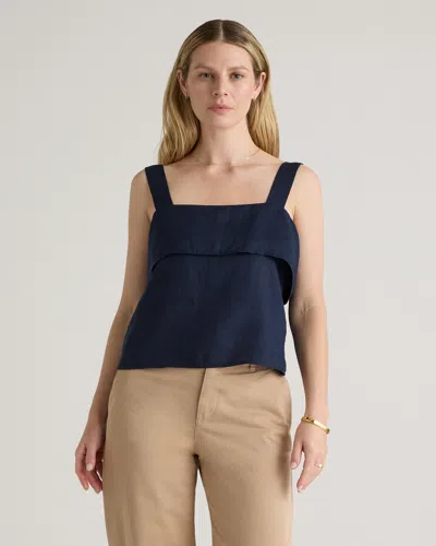 Quince Women's 100% European Linen Square Neck Tank Top In Deep Navy