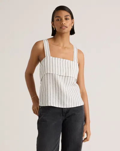 Quince Women's 100% European Linen Square Neck Tank Top In Oatmeal / Black Stripe