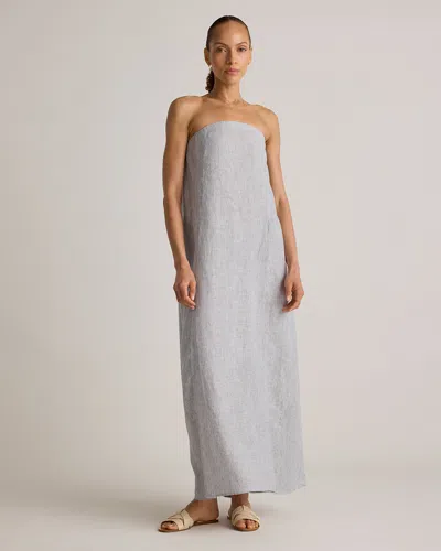 Quince Women's 100% European Linen Strapless Maxi Dress In Blue Pinstripe