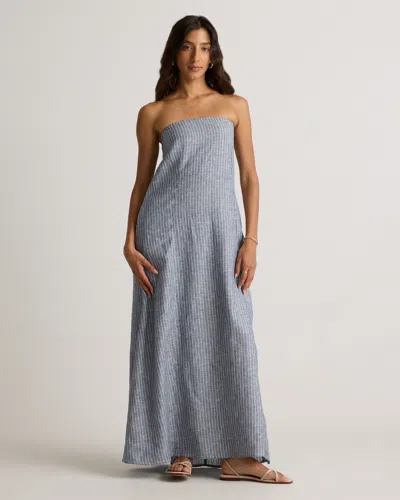 Quince Women's 100% European Linen Strapless Maxi Dress In Chambray Stripe
