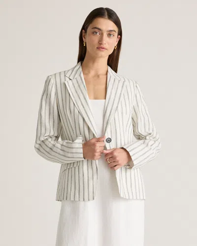 Quince Women's 100% European Linen Structured Blazer In Oatmeal / Black Stripe