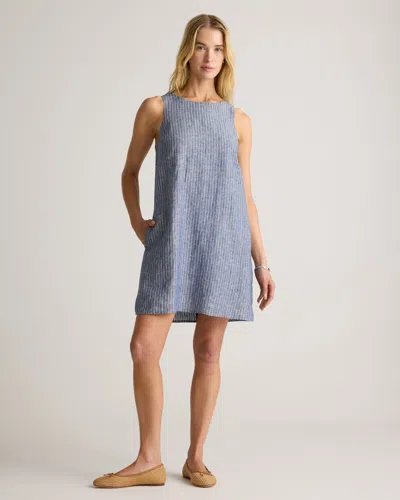 Quince Women's 100% European Linen Tank Top Mini Dress In Chambray Stripe