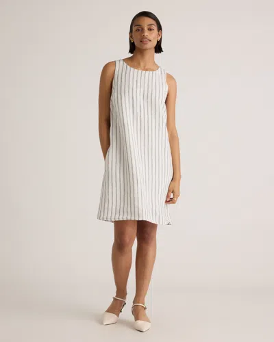 Quince Women's 100% European Linen Tank Top Mini Dress In Oatmeal / Black Stripe