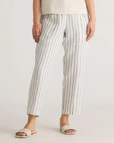 Quince Women's 100% European Linen Tapered Ankle Pants In Oatmeal / Black Stripe