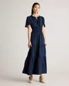 Quince Women's 100% European Linen Tiered Maxi Dress In Deep Navy