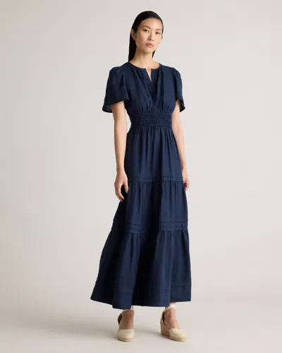 Quince Women's 100% European Linen Tiered Maxi Dress In Deep Navy