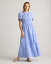 Quince Women's 100% European Linen Tiered Maxi Dress In French Blue
