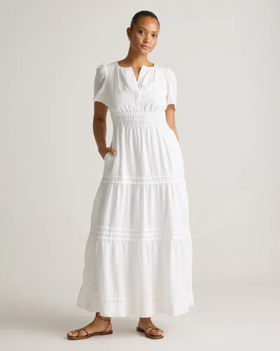 Quince Women's 100% European Linen Tiered Maxi Dress In White