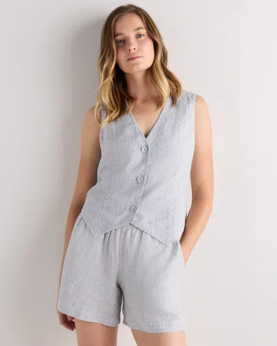 Quince Women's 100% European Linen Vest In Blue