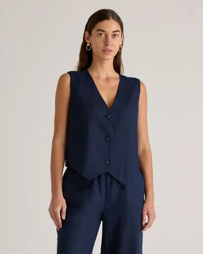 Quince Women's 100% European Linen Vest In Blue