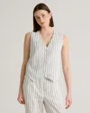 Quince Women's 100% European Linen Vest In Oatmeal / Black Stripe