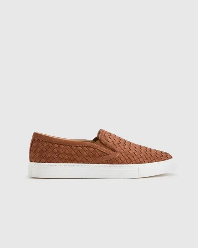 Quince Women's 100% Handwoven Leather Slip On Sneaker In Cognac