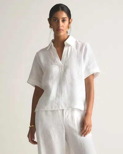 Quince Women's 100% Linen Short Sleeve Popover Top In White
