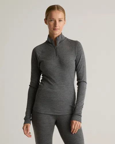 Quince Women's 100% Merino Wool Cold Weather Base Layer 1/4 Zip In Heather Charcoal Grey