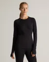 Quince Women's 100% Merino Wool Cold Weather Base Layer Crew Neck Alpaca Sweater In Black