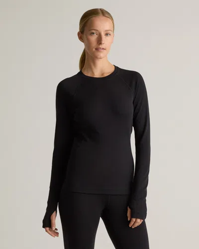 Quince Women's 100% Merino Wool Cold Weather Base Layer Crew Neck Alpaca Sweater In Black