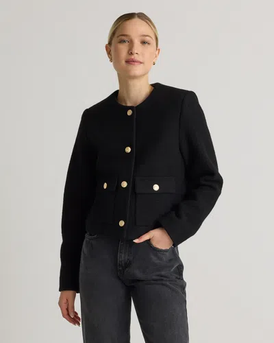 Quince Women's 100% Merino Wool Collarless Cropped Jacket In Black