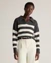 Quince Women's 100% Organic Cropped Cotton Polo Sweater In Charcoal/offwhite Stripe