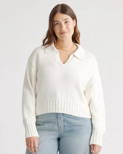 Quince Women's 100% Organic Cropped Cotton Polo Sweater In Ivory