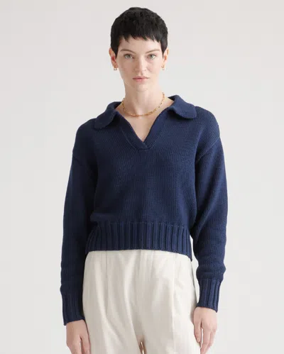 Quince Women's 100% Organic Cropped Cotton Polo Sweater In Navy