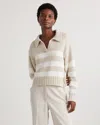 Quince Women's 100% Organic Cropped Cotton Polo Sweater In Speckled Beige/ivory Stripe