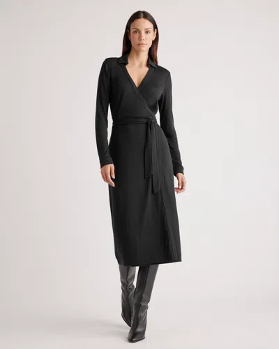 Quince Women's 100% Silk Jersey Midi Wrap Dress In Black