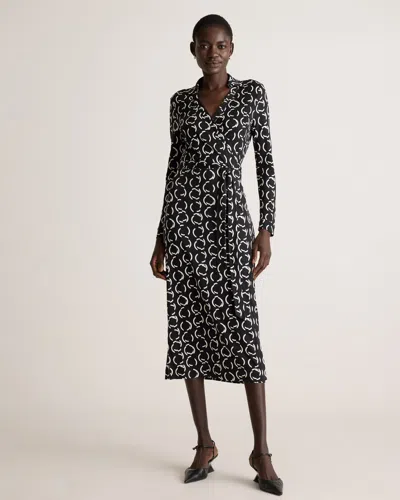 Quince Women's 100% Silk Jersey Midi Wrap Dress In Circular Contrast
