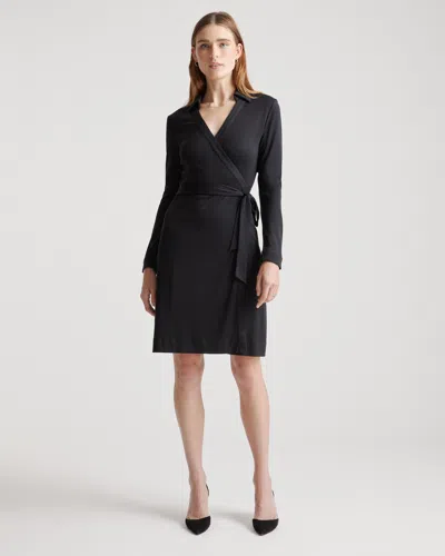 Quince Women's 100% Silk Jersey Mini Wrap Dress In Black