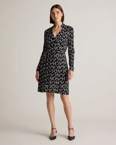 Quince Women's 100% Silk Jersey Mini Wrap Dress In Circular Contrast