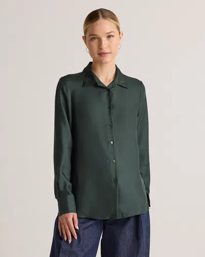 Quince Women's 100% Silk Twill Blouse In Forest Green