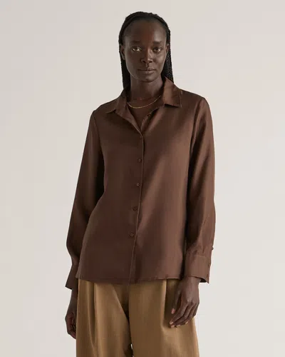 Quince Women's 100% Silk Twill Blouse In Hot Fudge