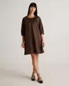 Quince Women's 100% Silk Twill Button Front Mini Dress In Hot Fudge