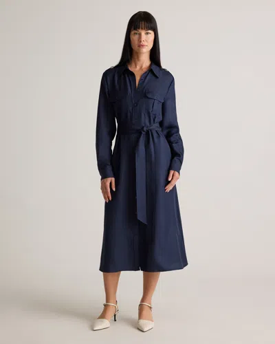 Quince Women's 100% Silk Twill Utility Shirt Dress In Deep Navy