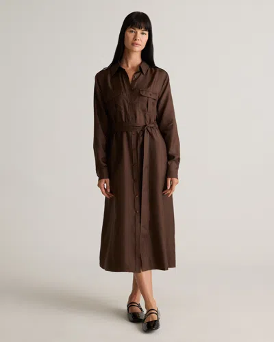 Quince Women's 100% Silk Twill Utility Shirt Dress In Hot Fudge
