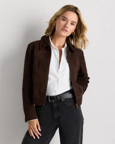 Quince Women's 100% Suede Cropped Zip-front Jacket In Brown