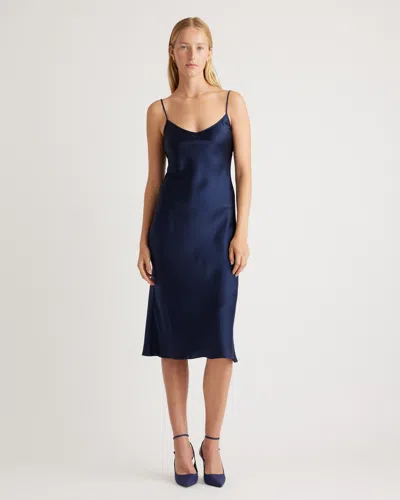 Quince Women's 100% Washable Silk Slip Dress In Navy
