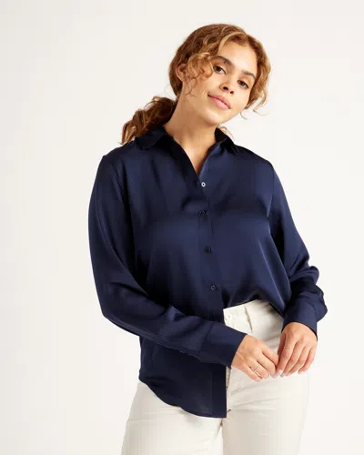 Quince Women's 100% Washable Silk Stretch Blouse In Navy