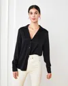 Quince Women's 100% Washable Silk Stretch Notch Collar Blouse In Black