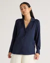 Shop Quince Women's 100% Washable Silk Stretch Notch Collar Blouse In Navy